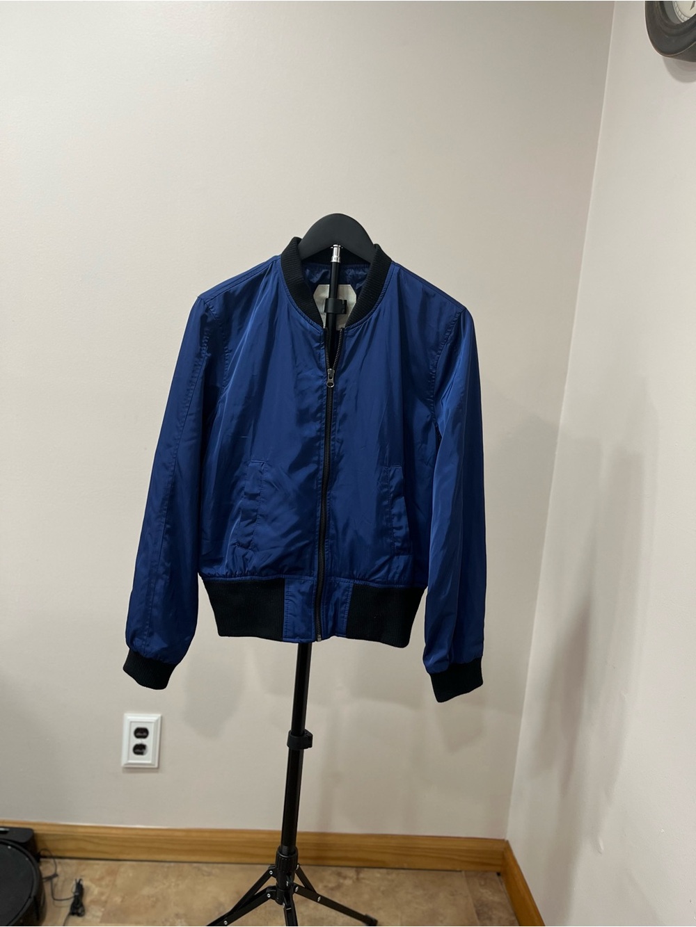 Hei Hei Blue Bomber Jacket with Black Ribbed Trim